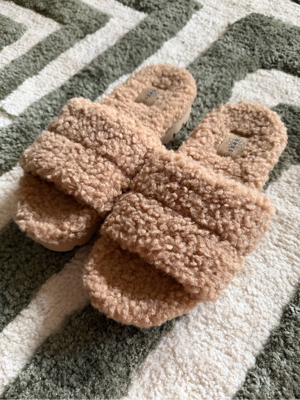 Tan Sherpa Slide Slippers